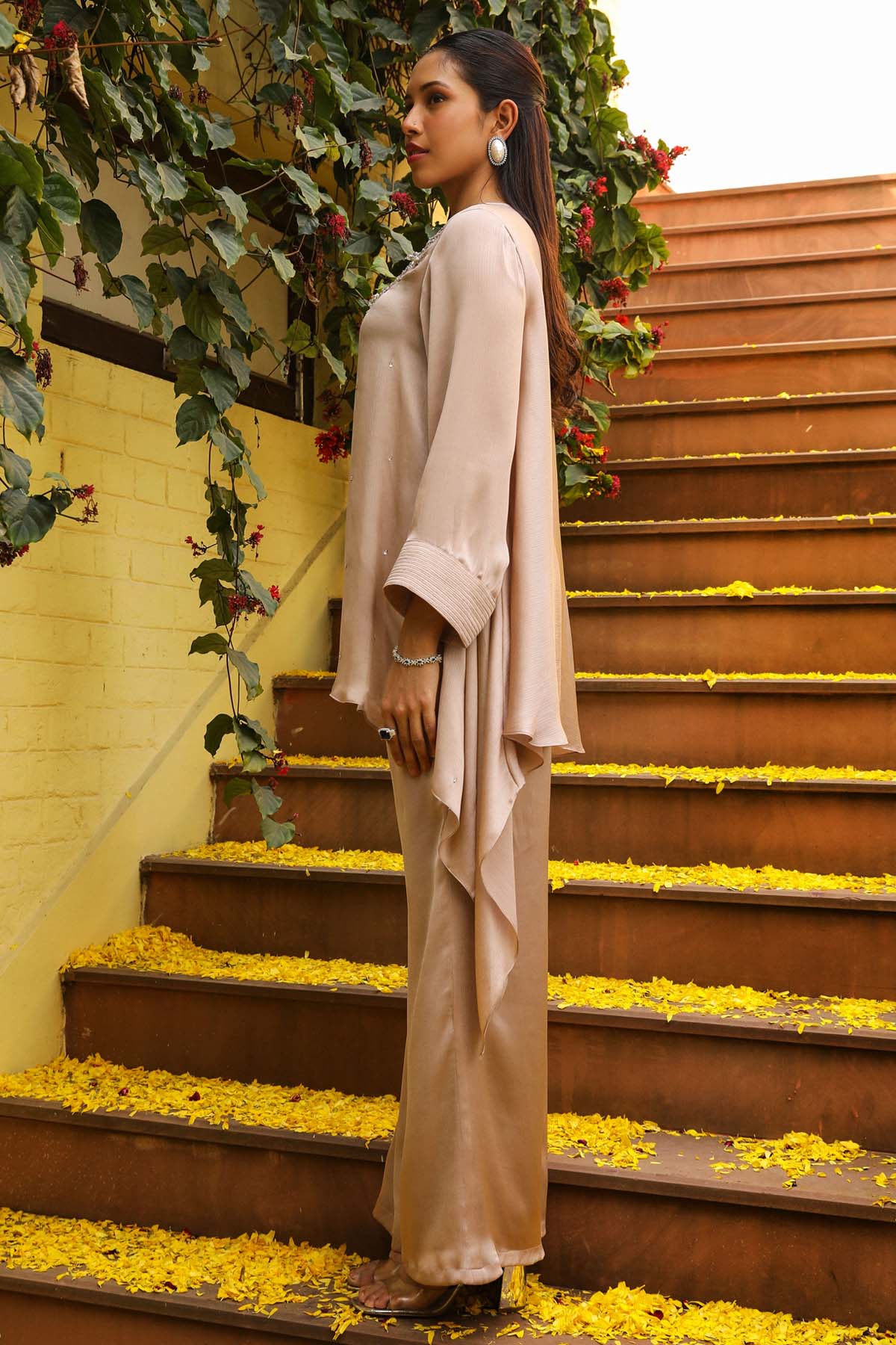 Brown Crystal String Kaftan Set