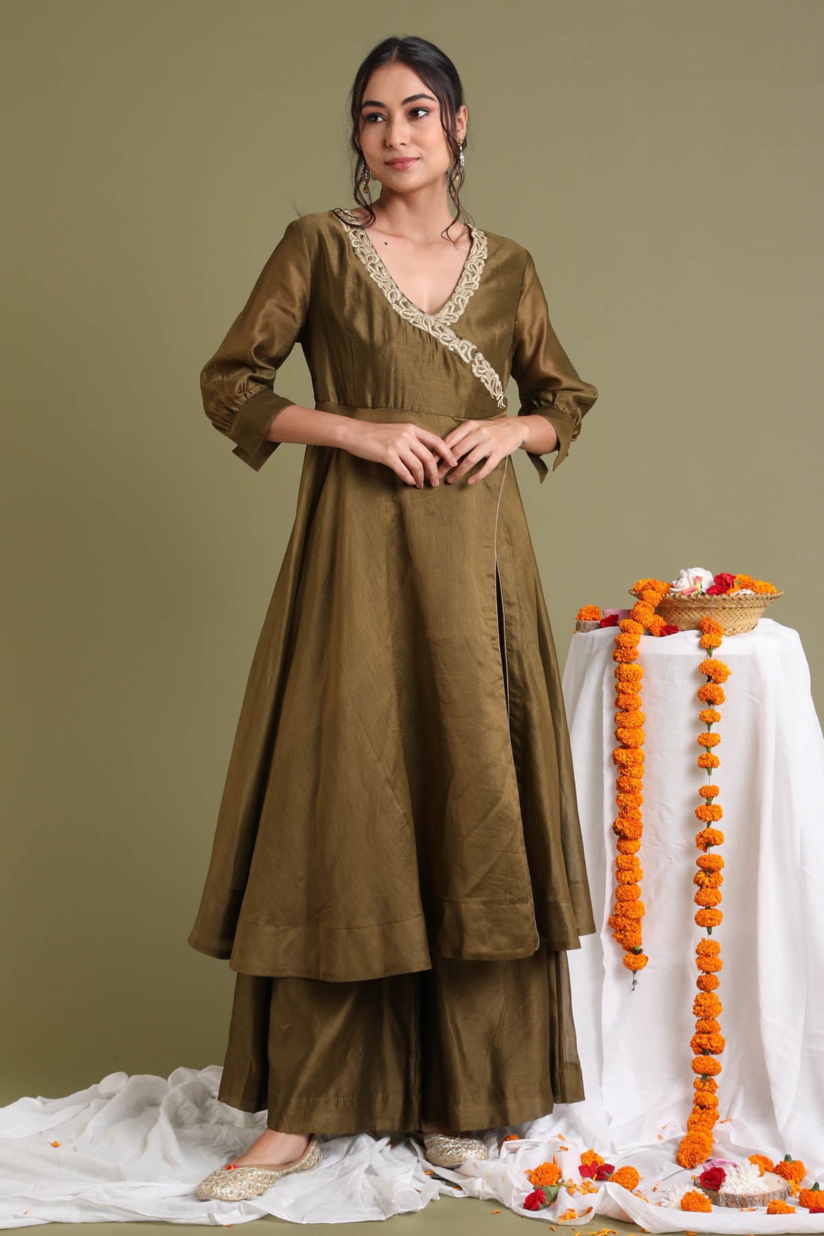 Brown Embroidered Anarkali Set