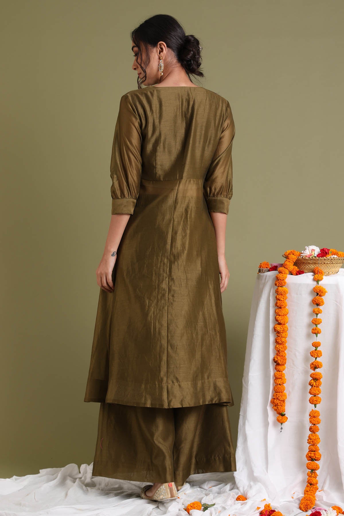 Brown Embroidered Anarkali Set