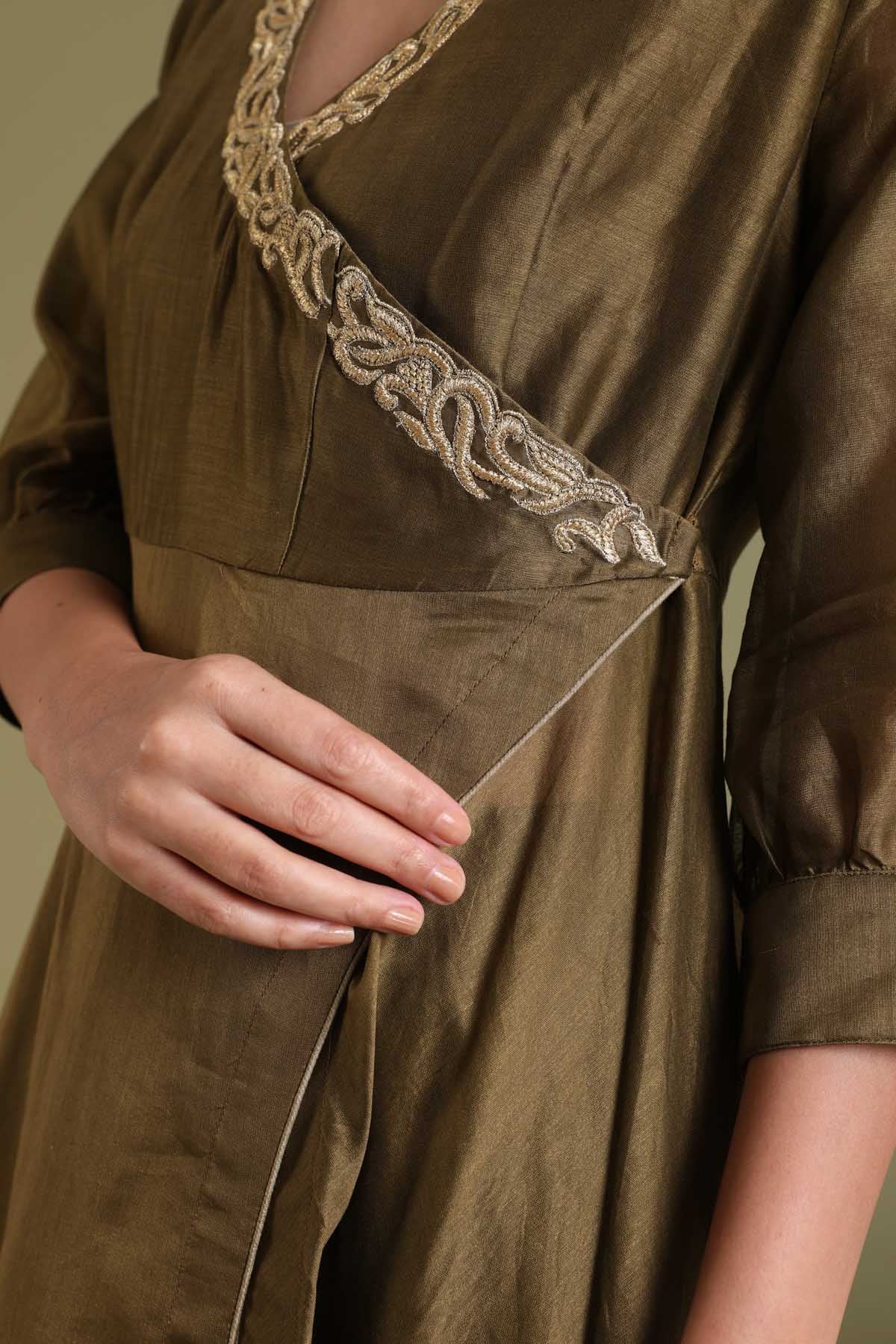 Brown Embroidered Anarkali Set