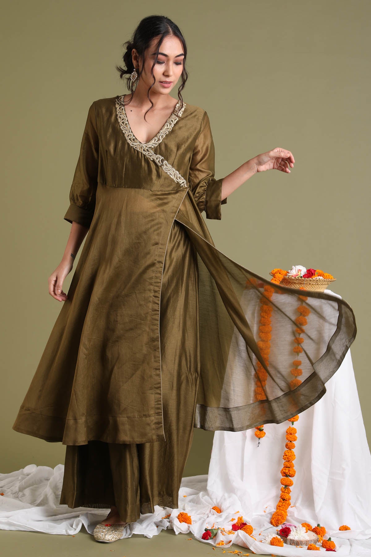 Brown Embroidered Anarkali Set