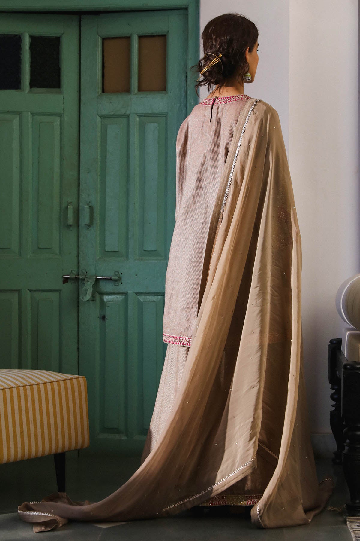 Brown Embroidered Kurta Set