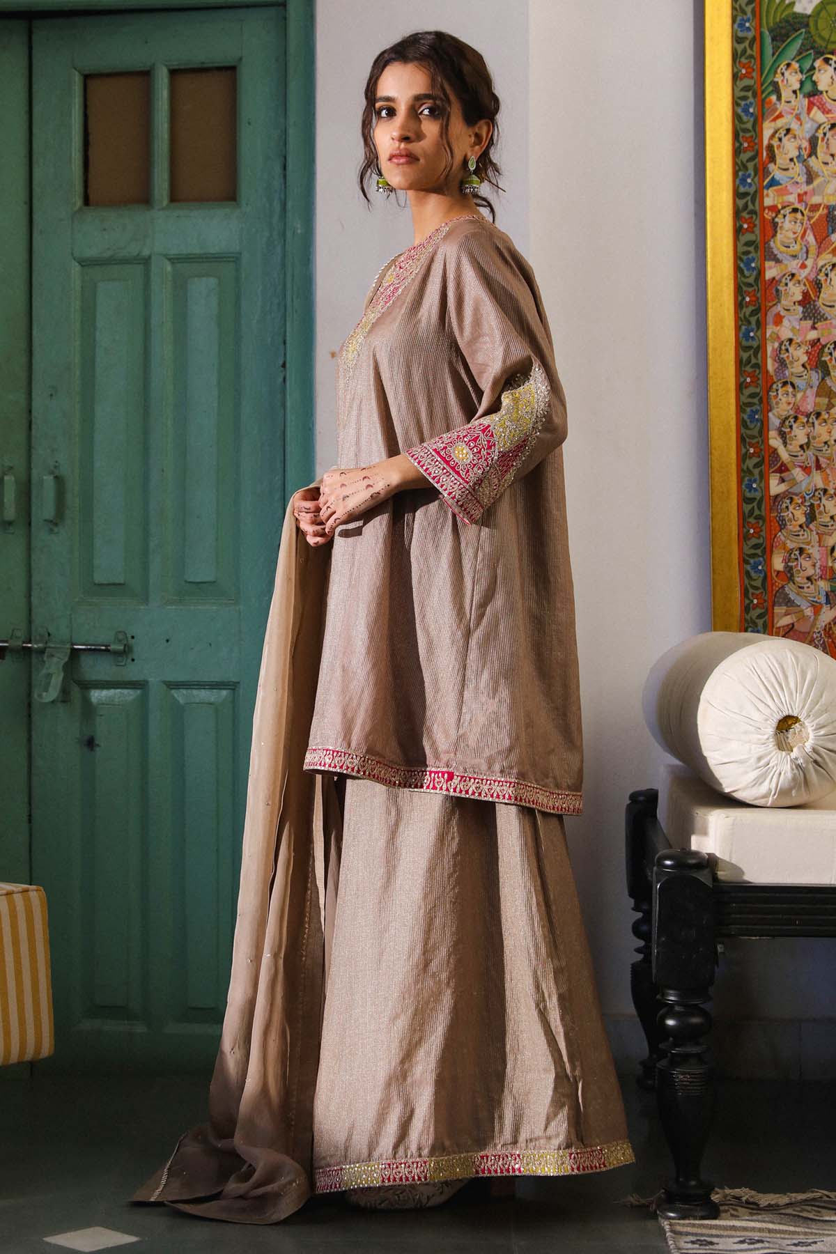 Brown Embroidered Kurta Set