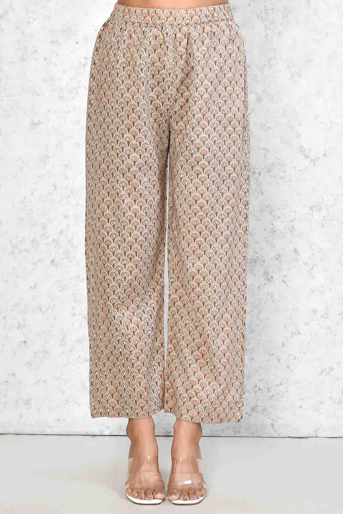 Brown Floral Printed Kurta Set