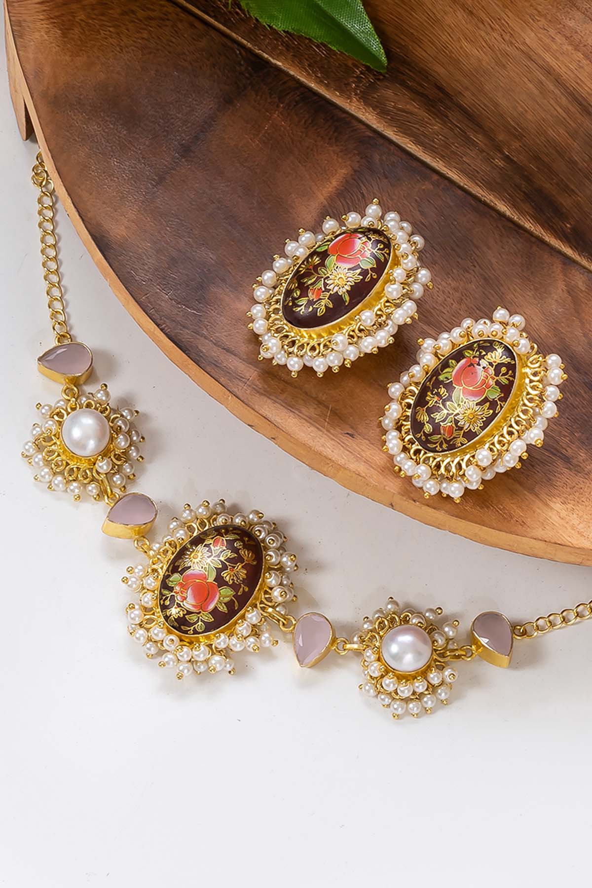 Brown Gold Earrings & Necklace