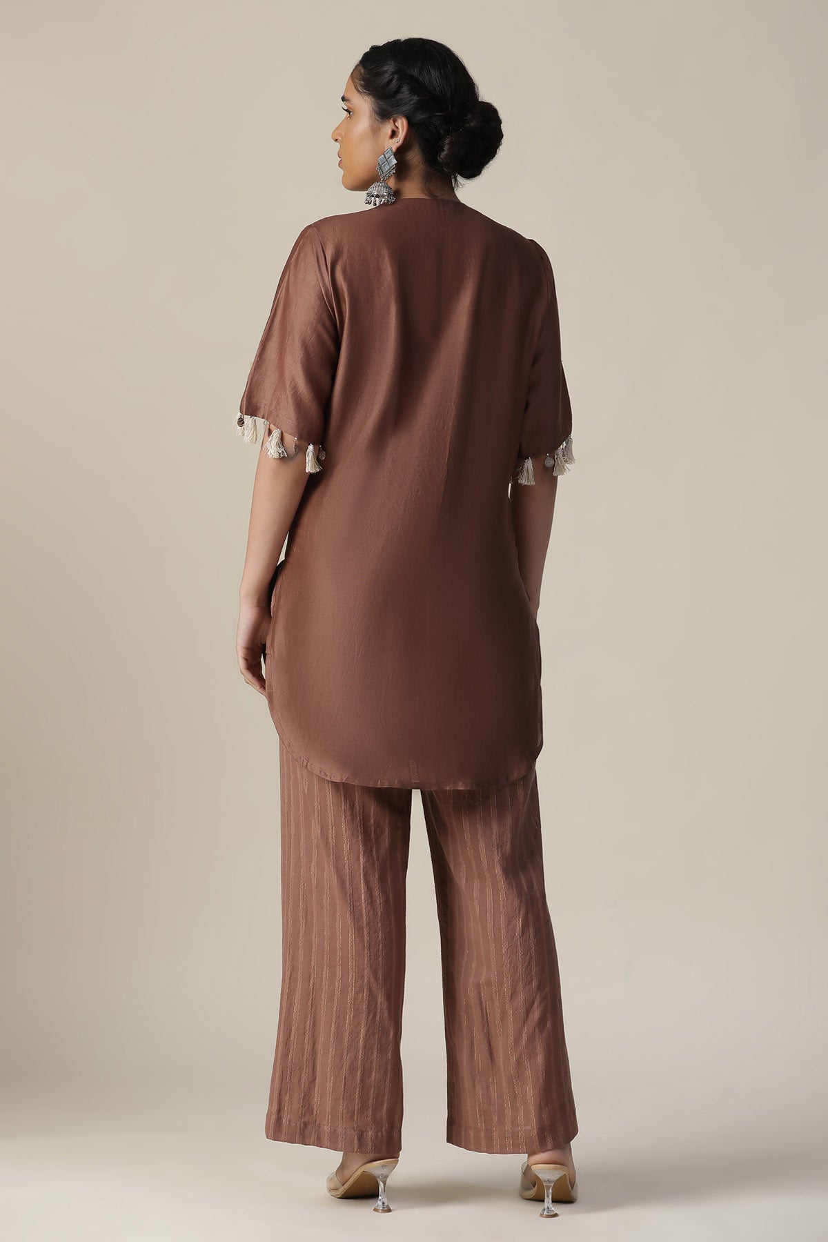 Brown Hand Painted Kurta & Pants