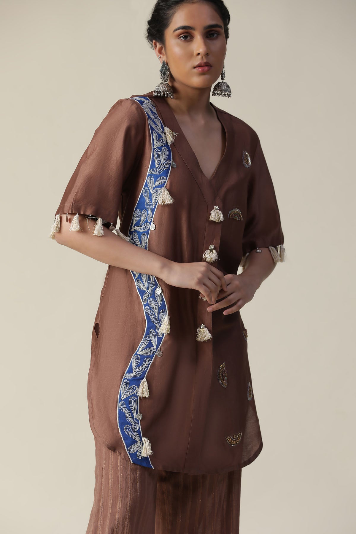 Brown Hand Painted Kurta & Pants