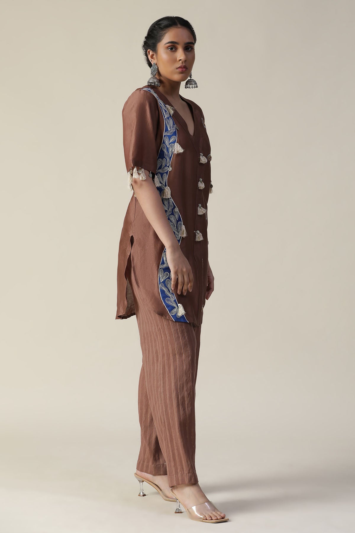 Brown Hand Painted Kurta & Pants