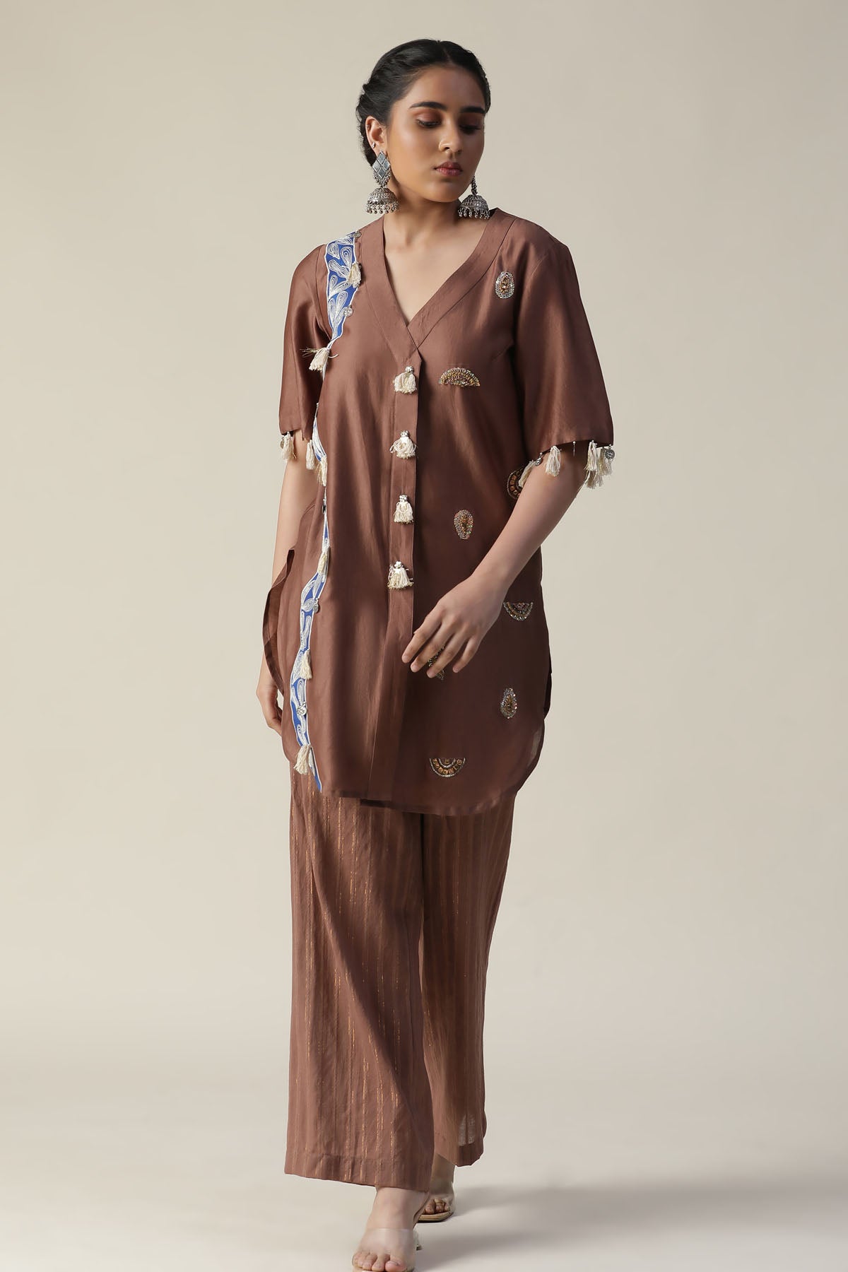 Brown Hand Painted Kurta & Pants