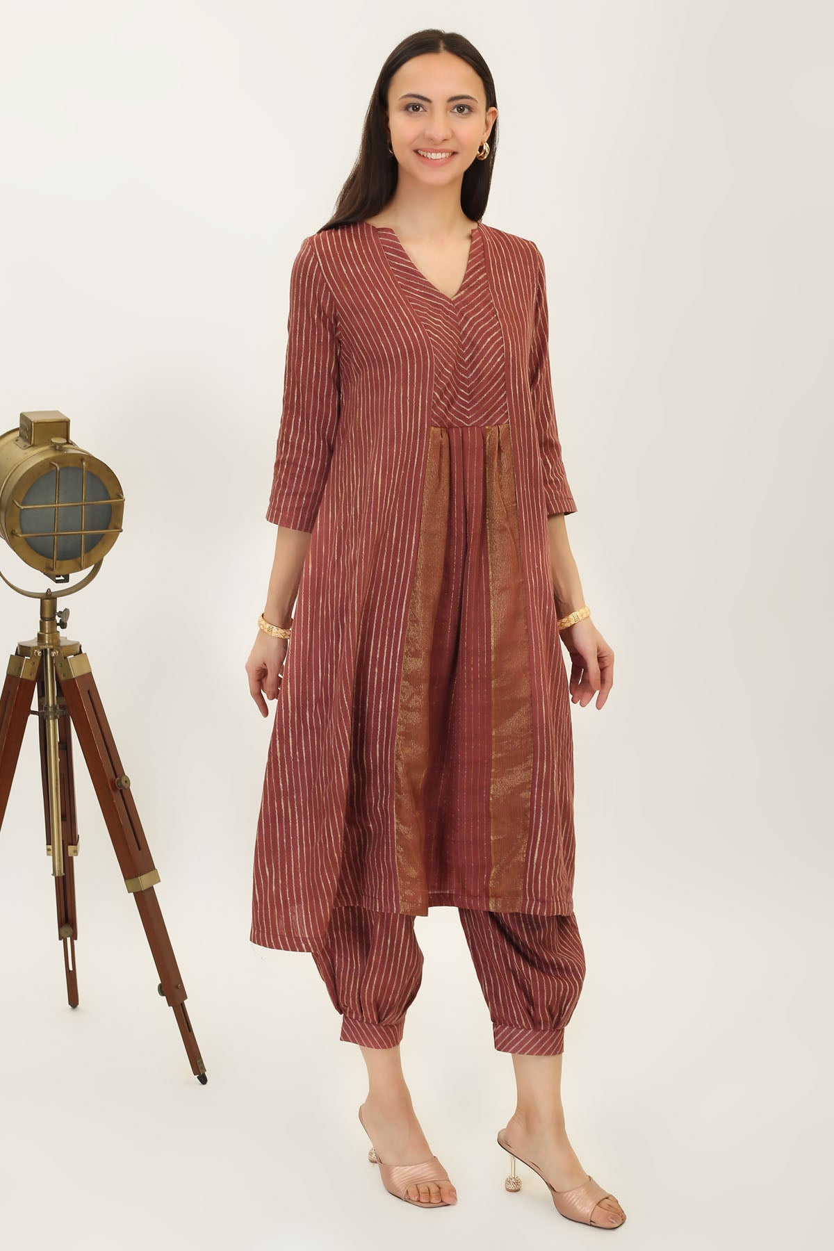 Brown Handwoven Silk Kurta Set