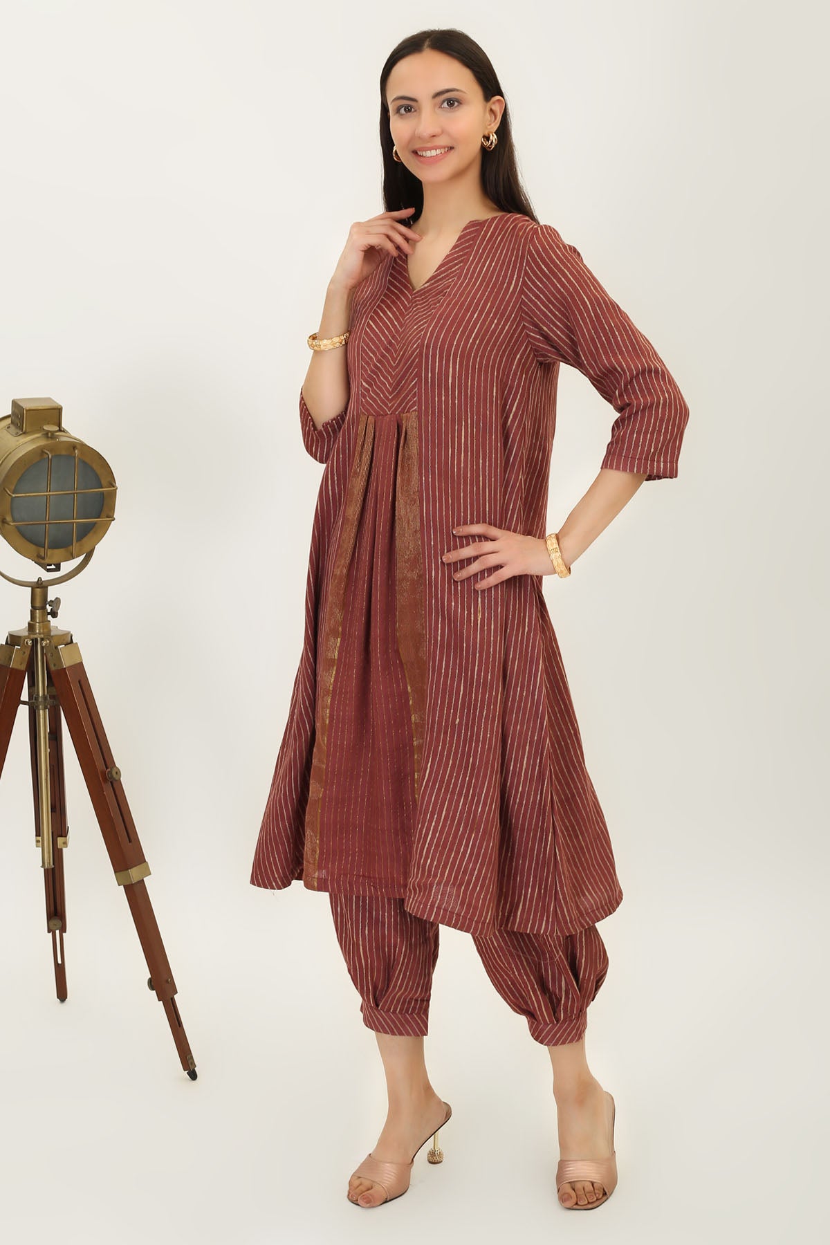 Brown Handwoven Silk Kurta Set