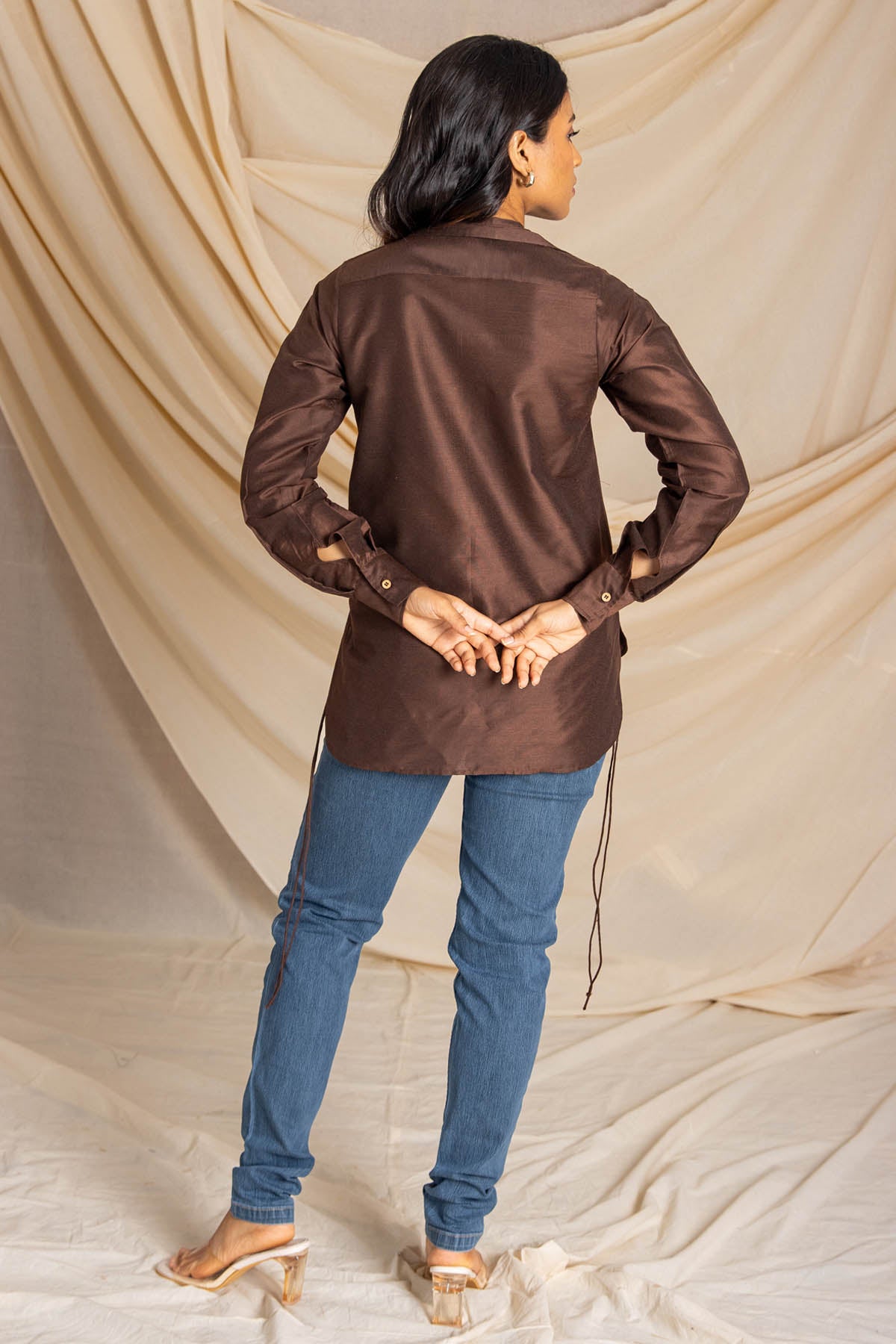 Brown High Low Buttoned Shirt