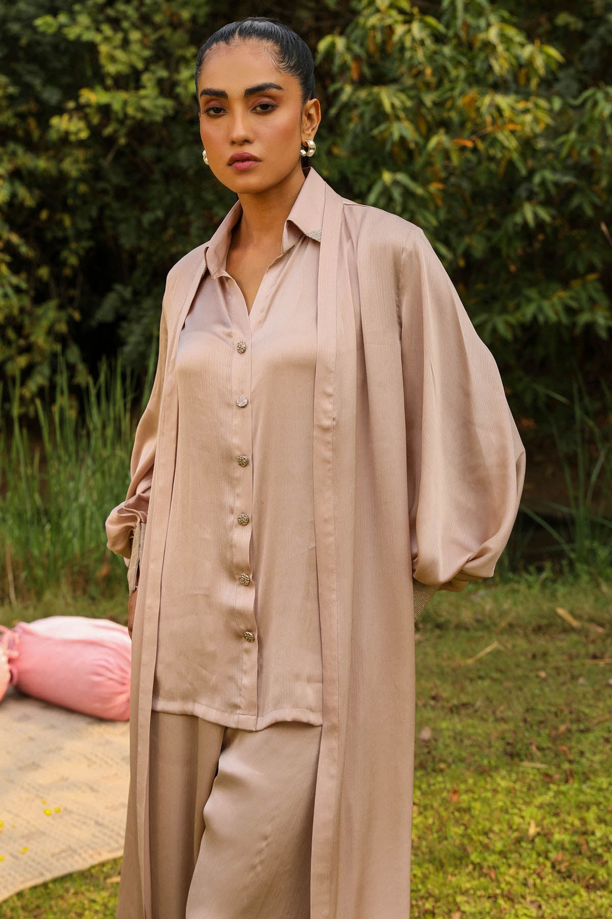 Brown Long Shrug Co-ord Set