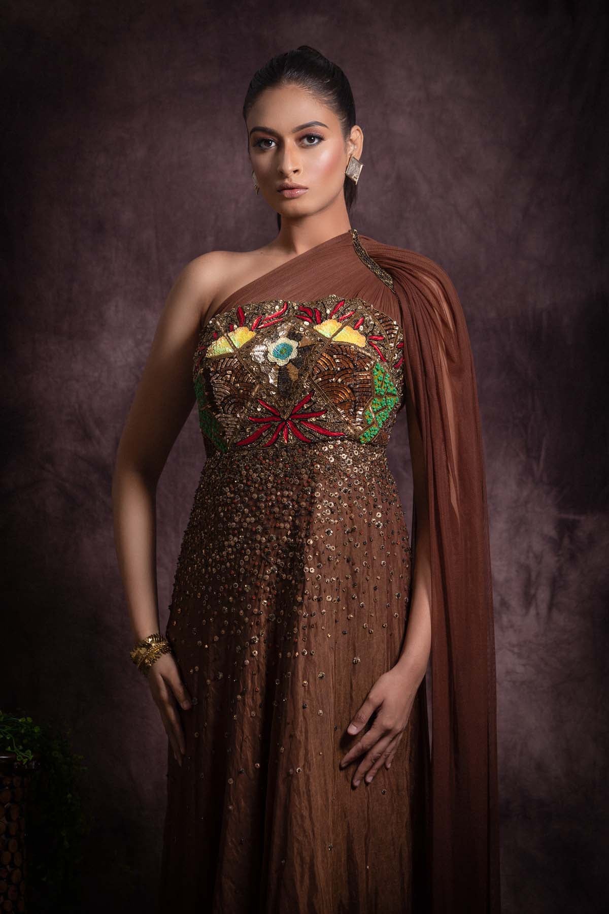 Brown One Shoulder Gown