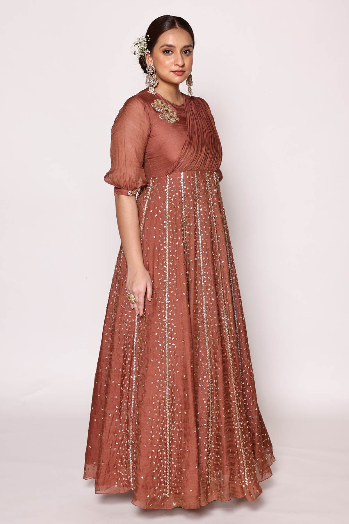 Brown Embroidered Dress