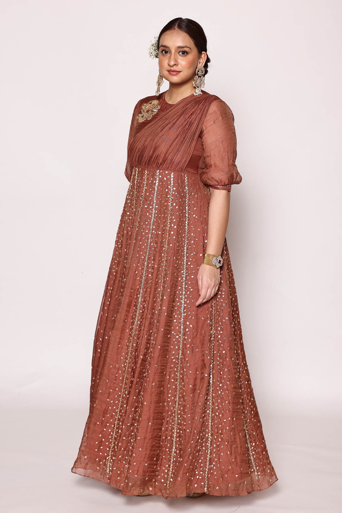 Brown Embroidered Dress