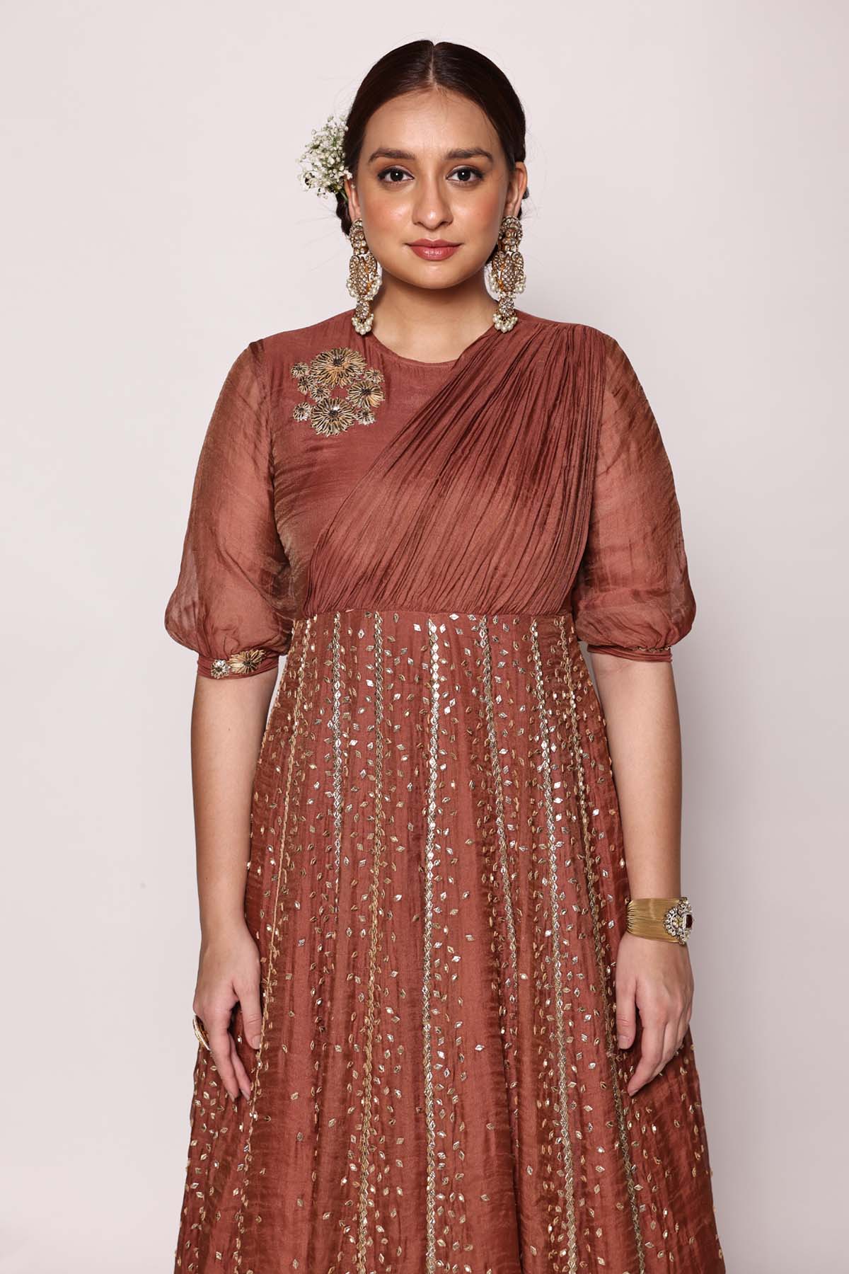 Brown Embroidered Dress