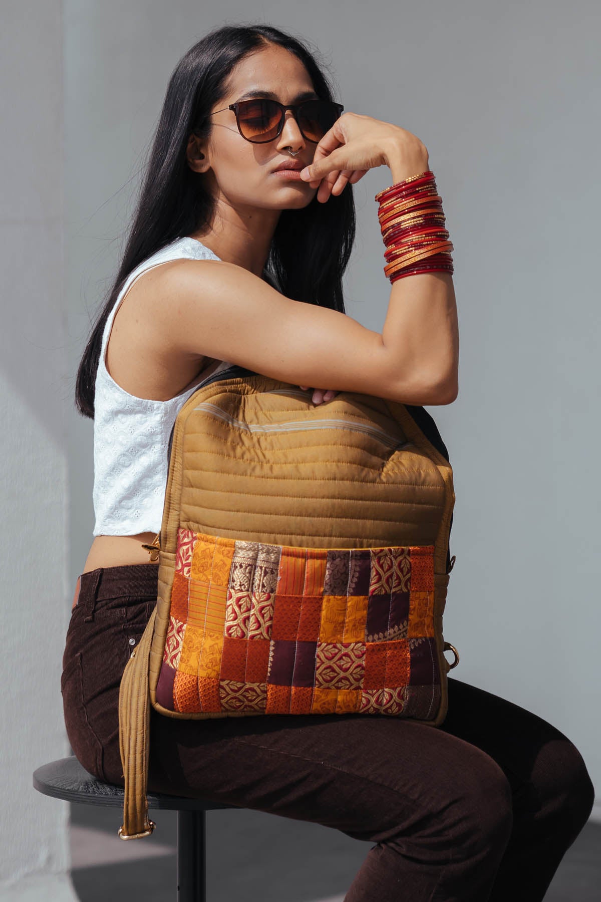 Brown Silk Godhadi Patchwork Bag