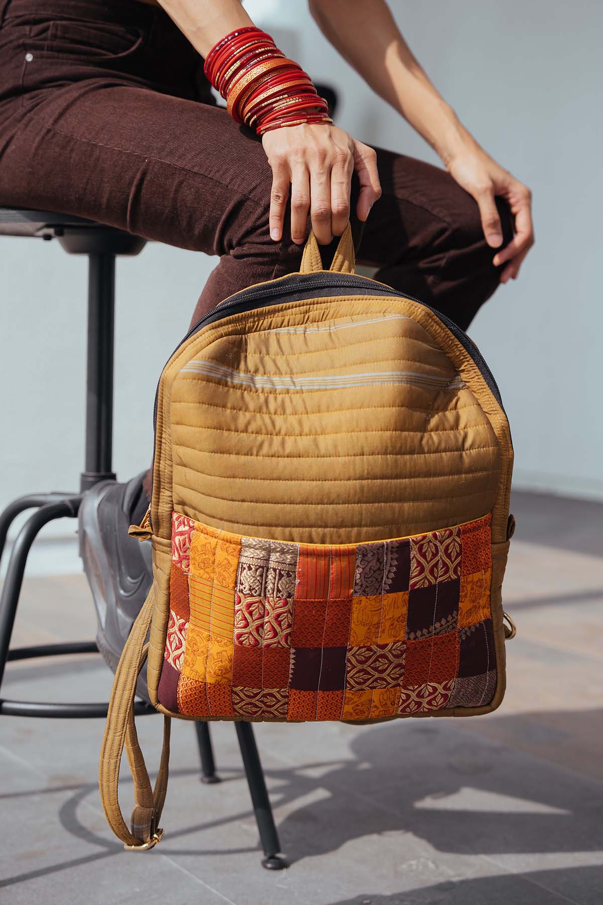 Brown Silk Godhadi Patchwork Bag