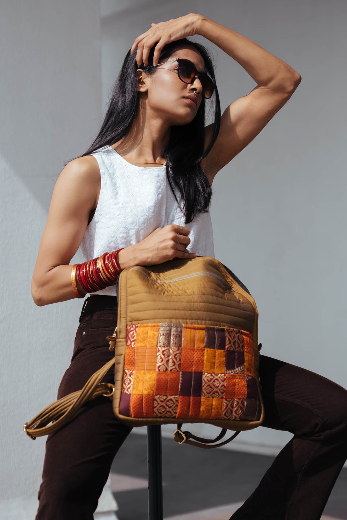 Brown Silk Godhadi Patchwork Bag