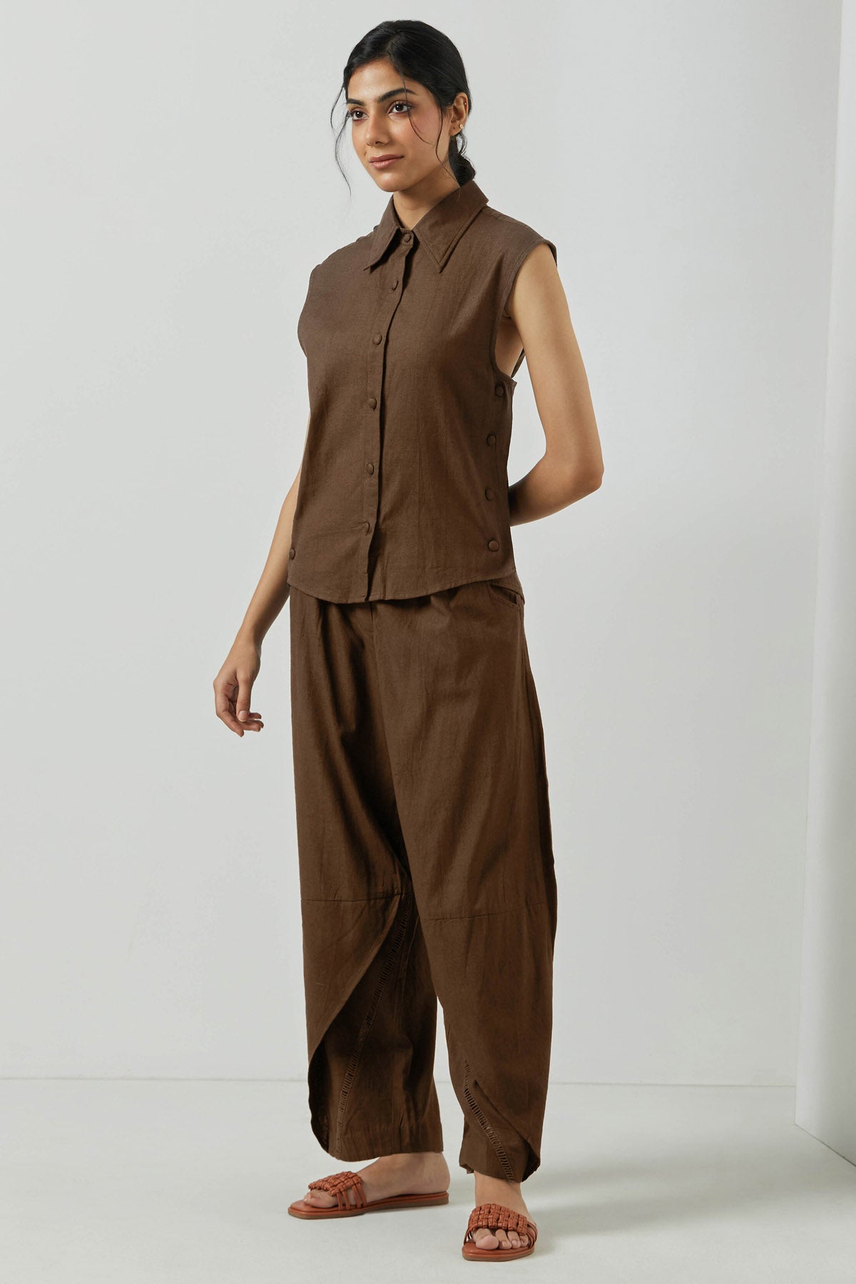 Brown Wide Sleeveless Top
