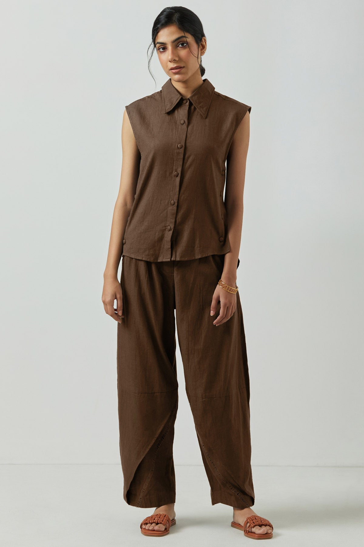 Brown Wide Sleeveless Top