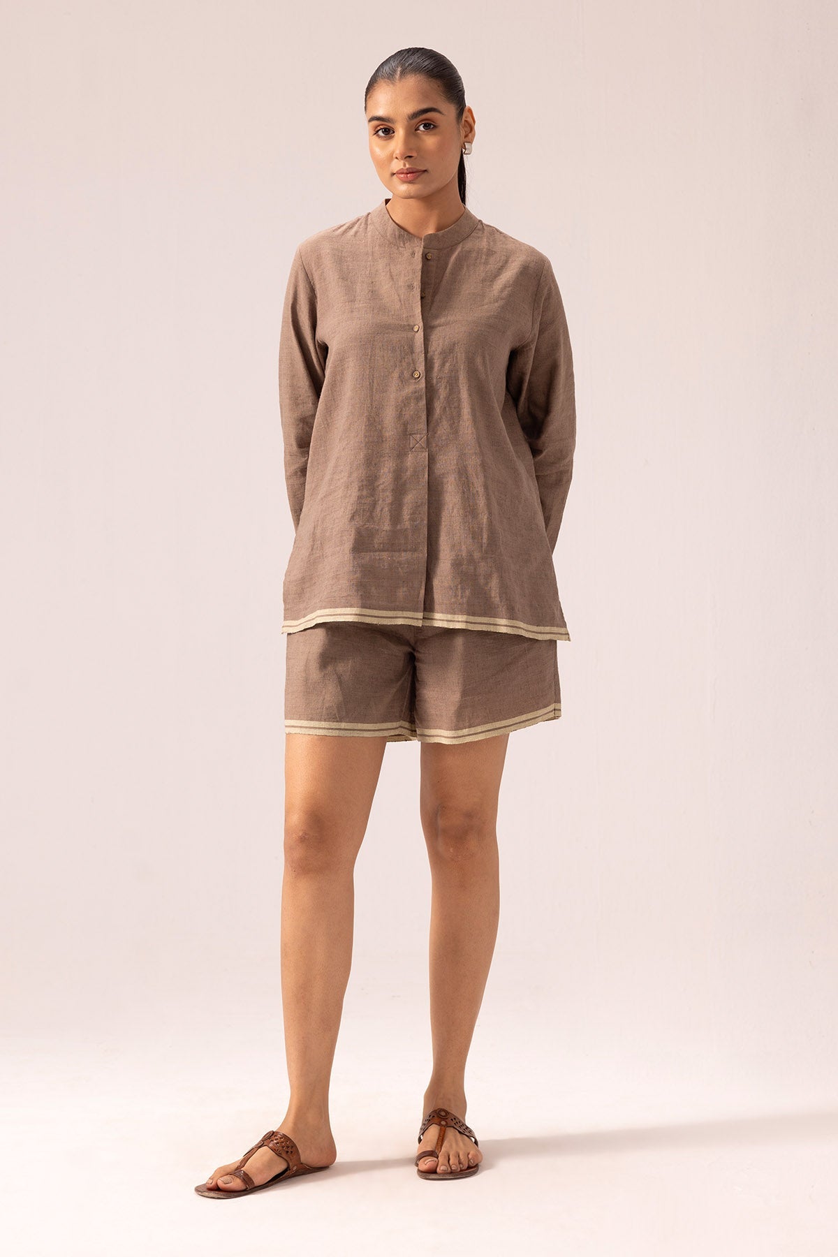 Buy Brown 100% Linen Shirt & Shorts By Label Shreya Sharma For Women Online at ScrollnShops