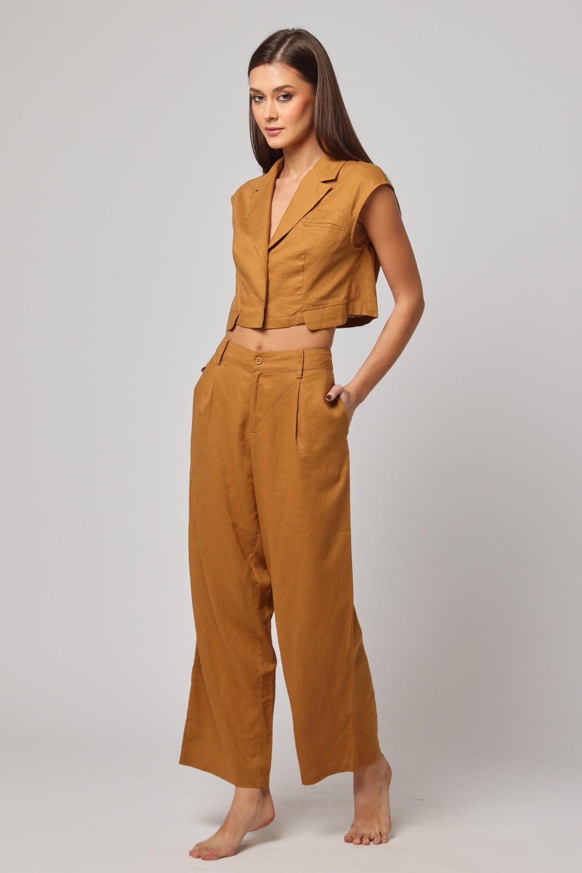 Brown 100% Linen Blend Pants