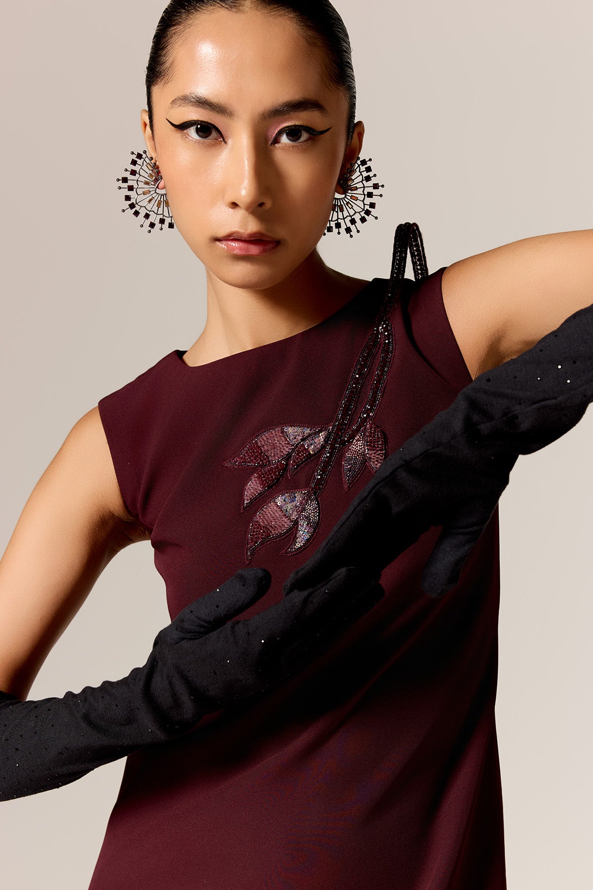 Brown 3D Embroidered Shift Dress