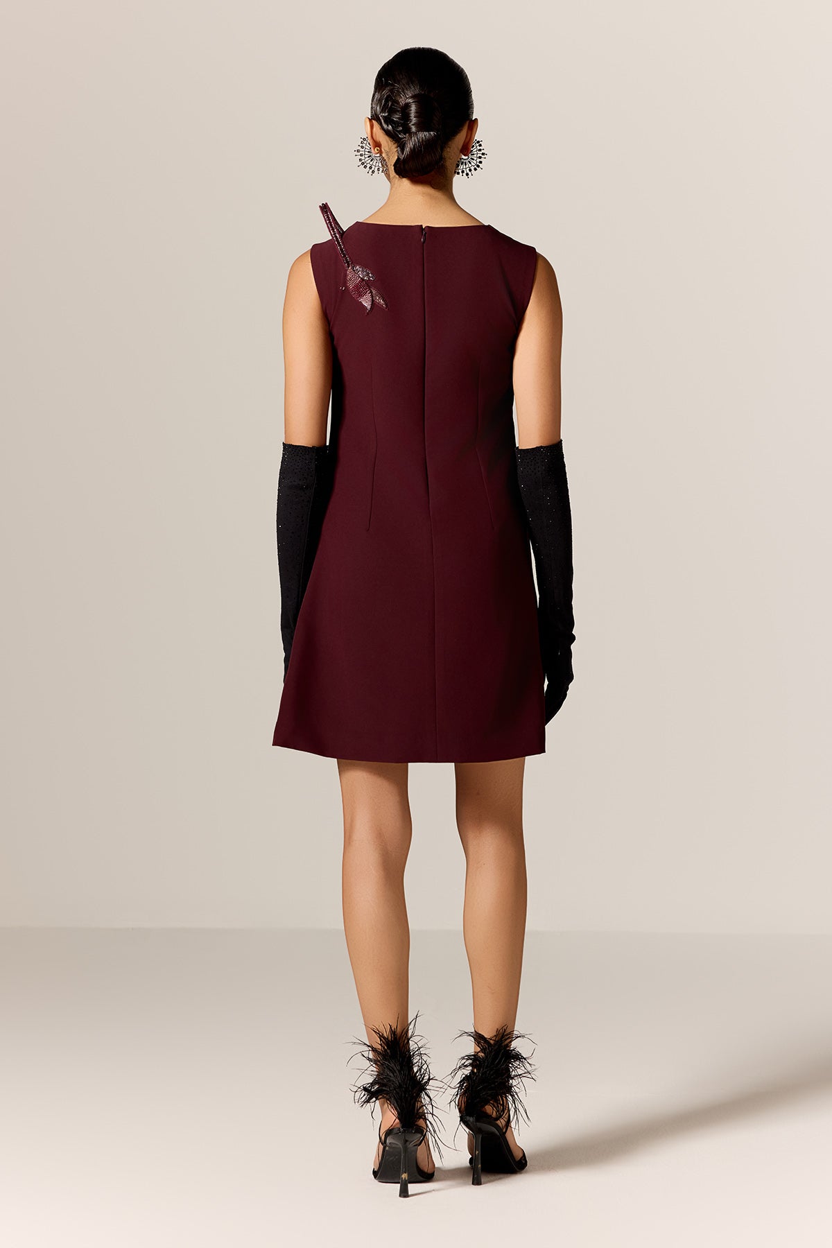 Brown 3D Embroidered Shift Dress