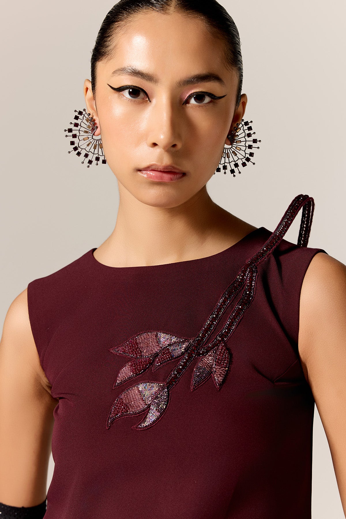 Brown 3D Embroidered Shift Dress