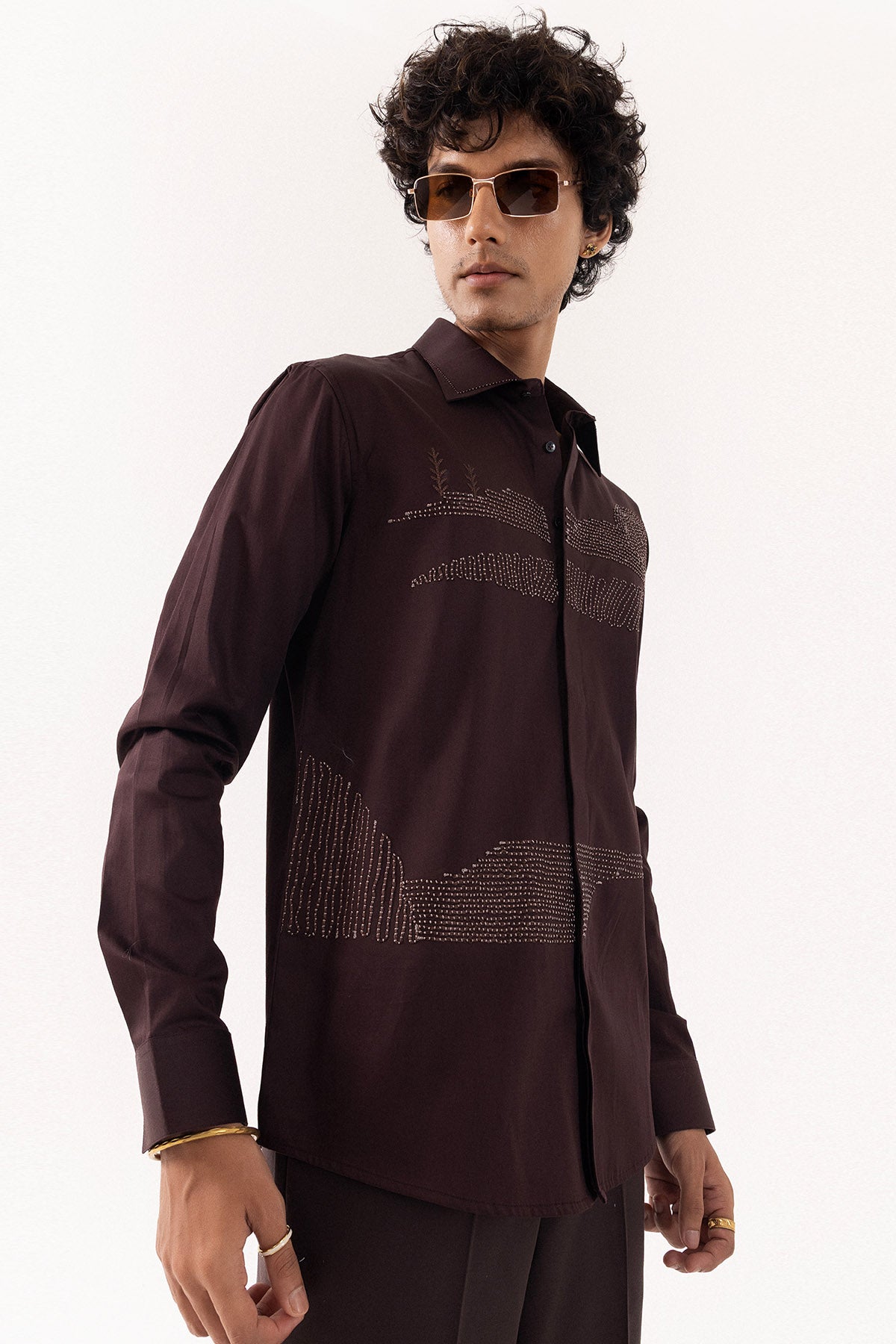 Brown 3D Hand Embroidery Shirt