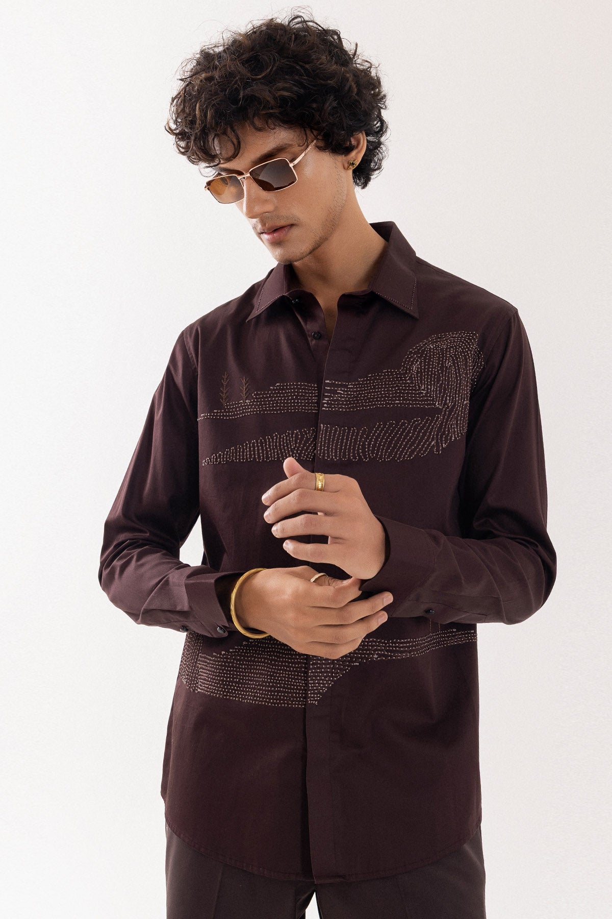 Brown 3D Hand Embroidery Shirt