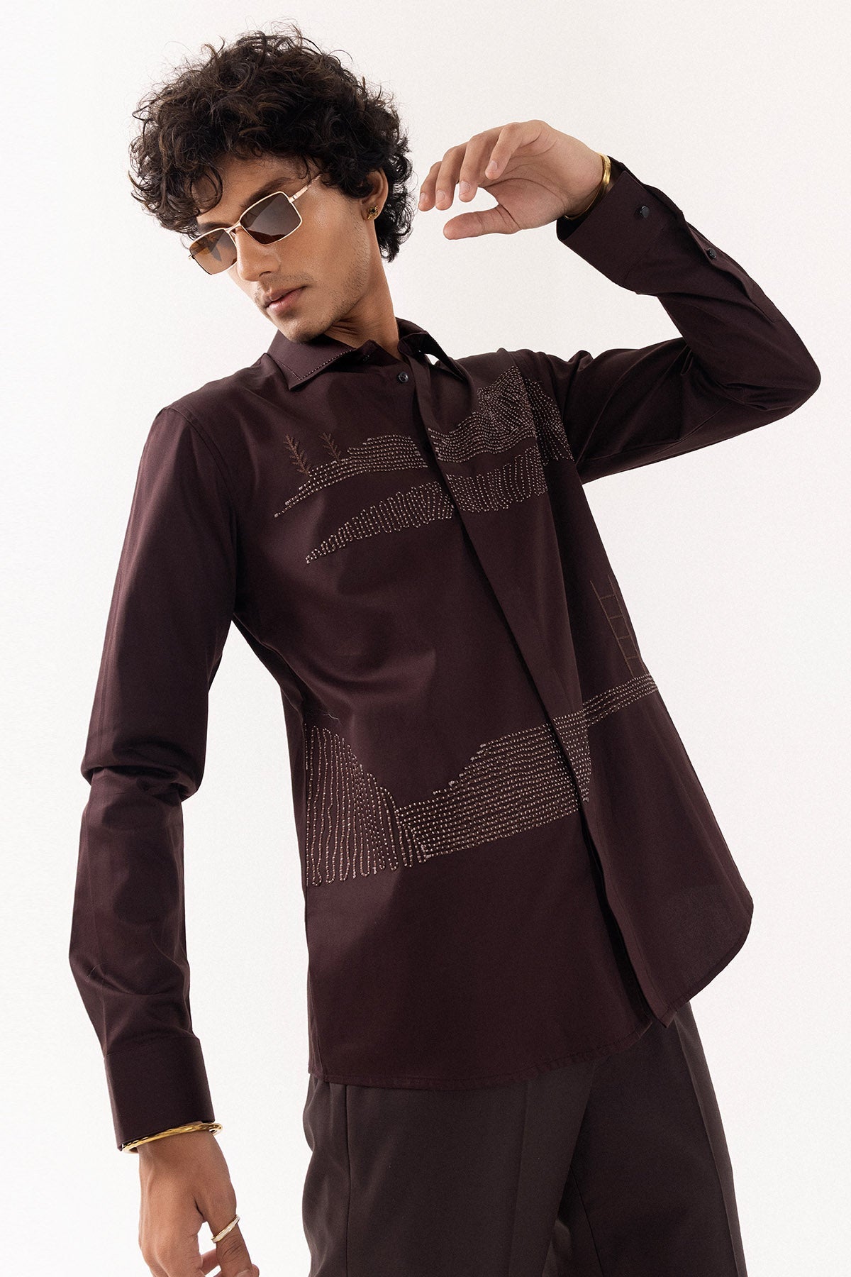 Buy Brown 3D Hand Embroidery Shirt for men by Paarsh Atelier online available at scrollnshops