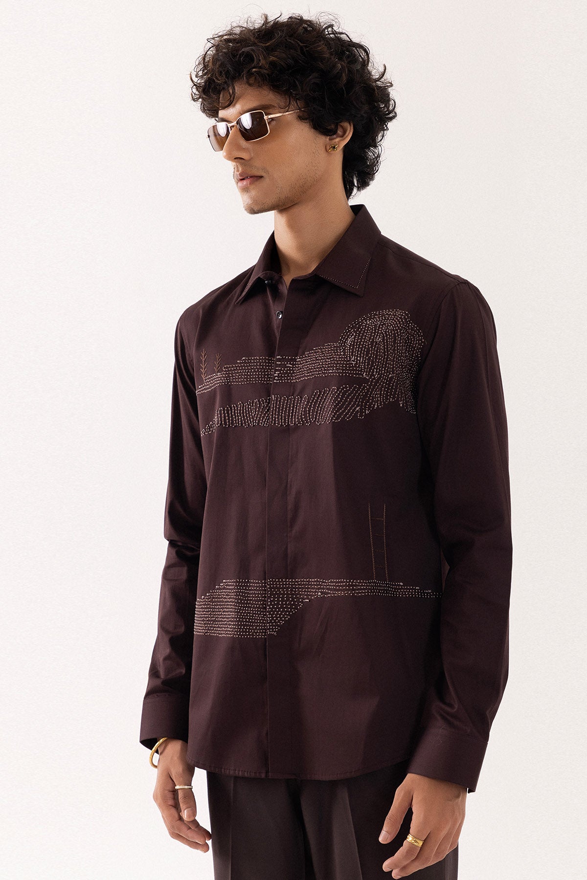 Brown 3D Hand Embroidery Shirt