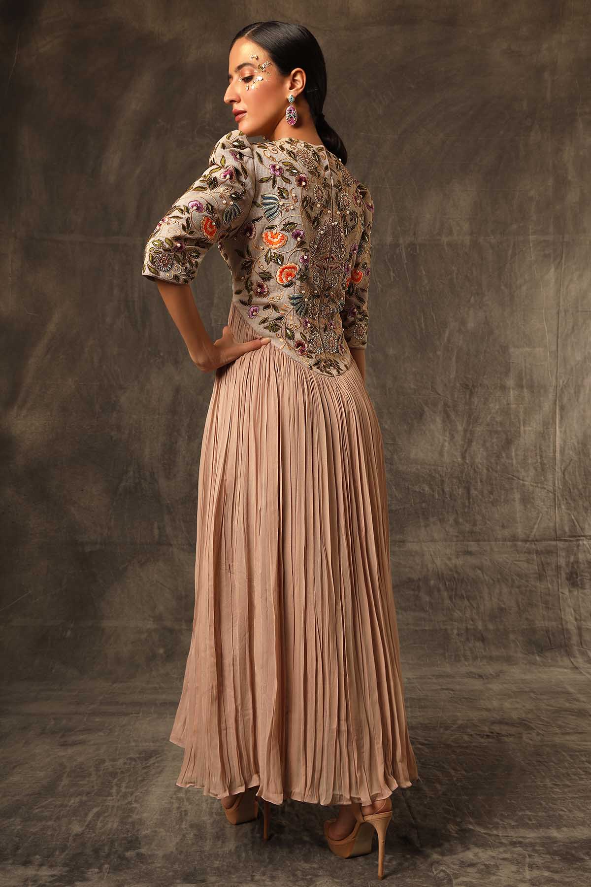 Brown A-Line Gathered Midi Dress