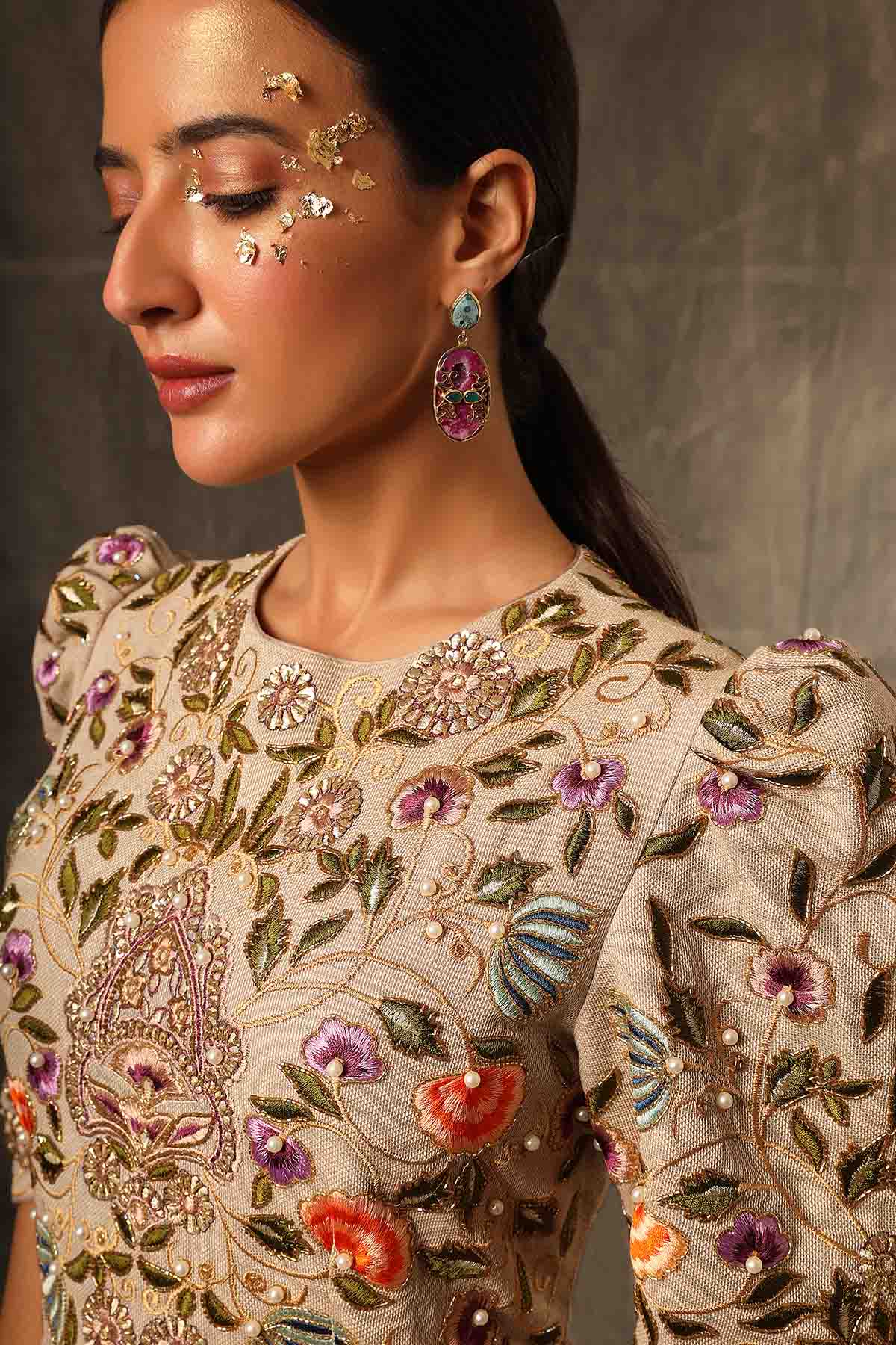 Brown A-Line Gathered Midi Dress