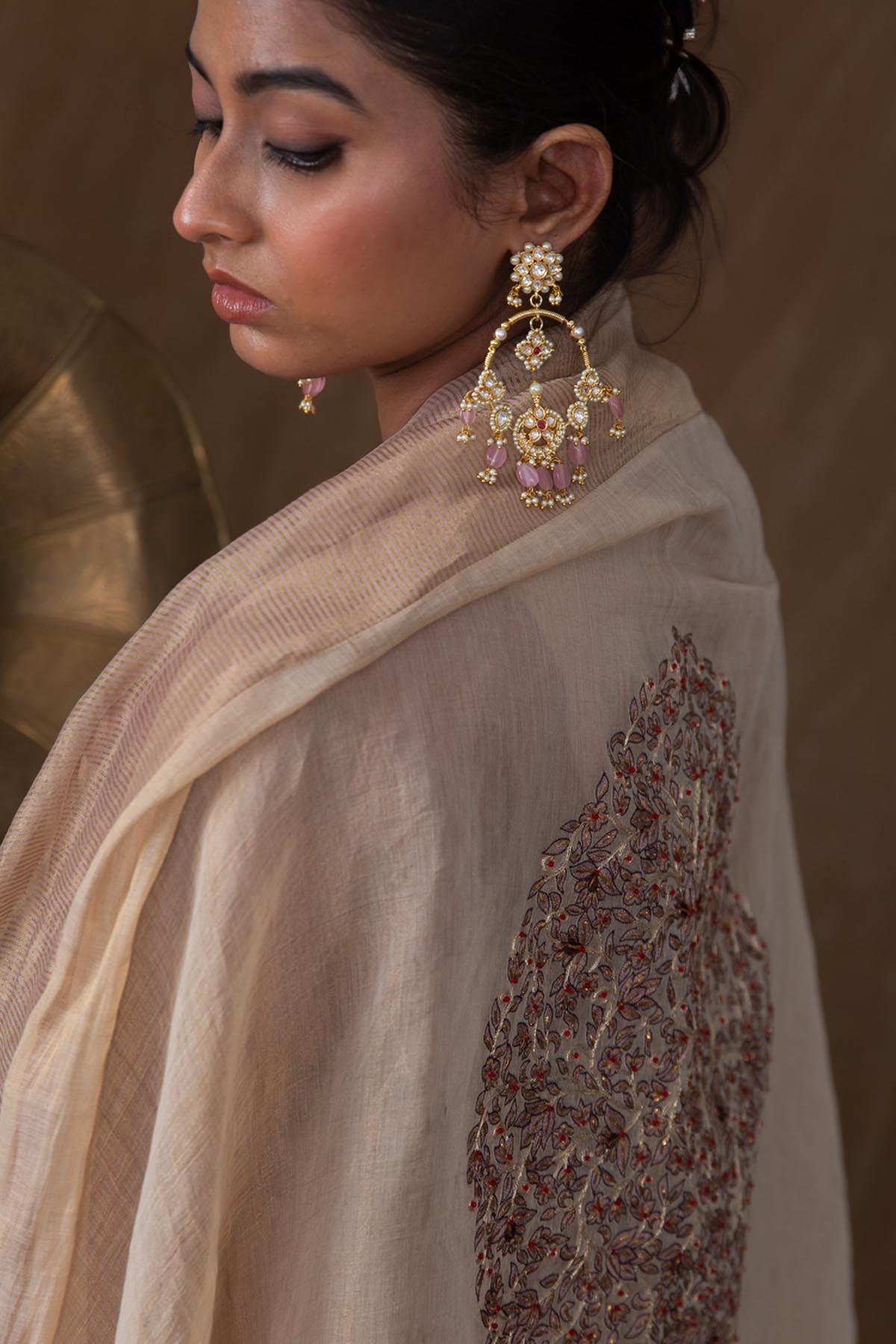 Brown Aari Embroidered Kurta Set