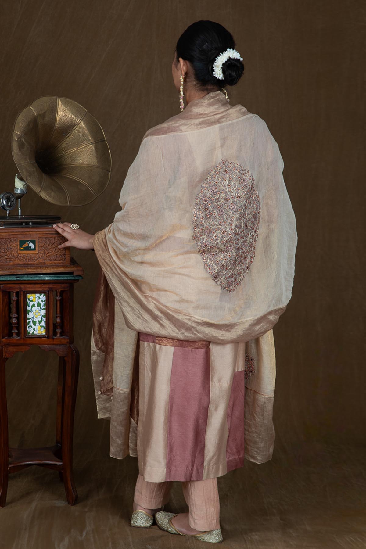 Brown Aari Embroidered Kurta Set