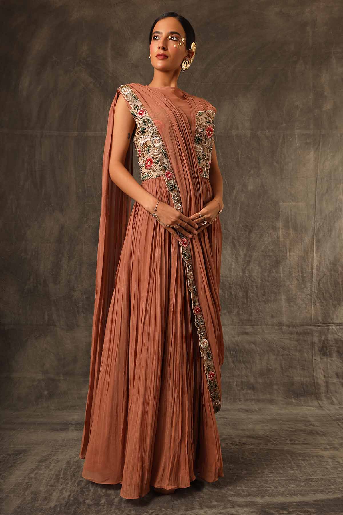 Buy Brown Aari Patchwork Midi Dress by Sejal Kamdar for women online at ScrollnShops