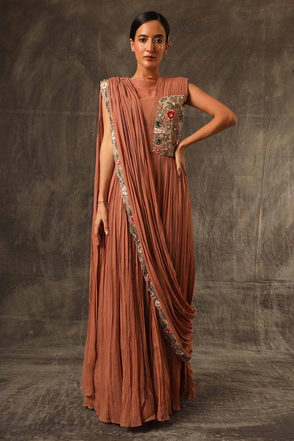 Brown Aari Patchwork Maxi Dress