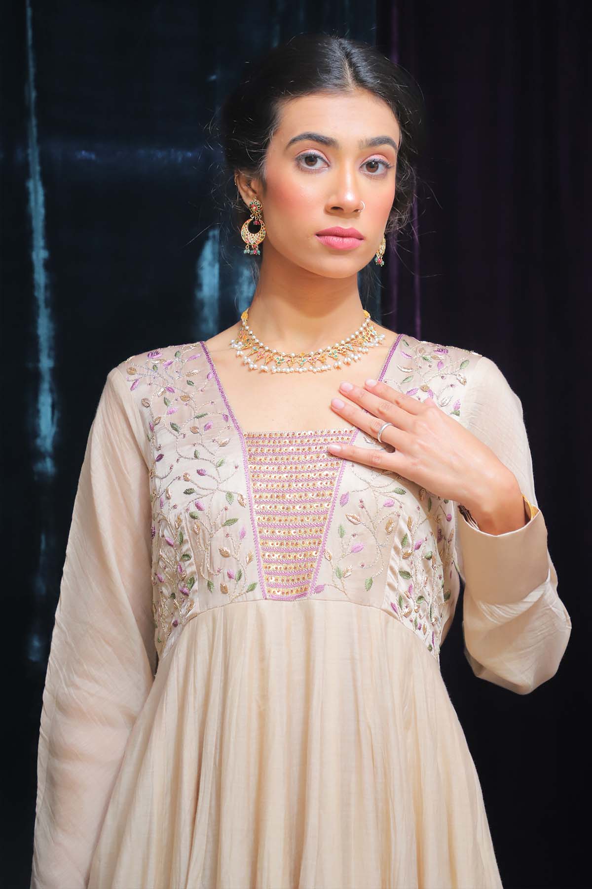 Brown Aari Zardosi Anarkali Set
