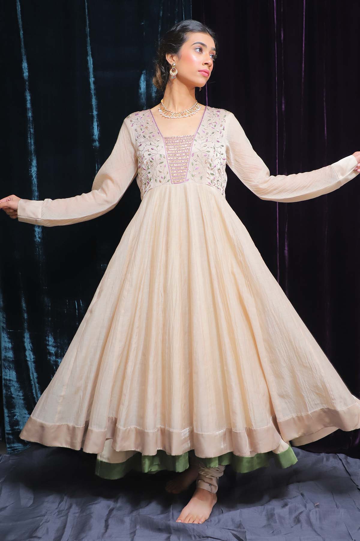 Brown Aari Zardosi Anarkali Set