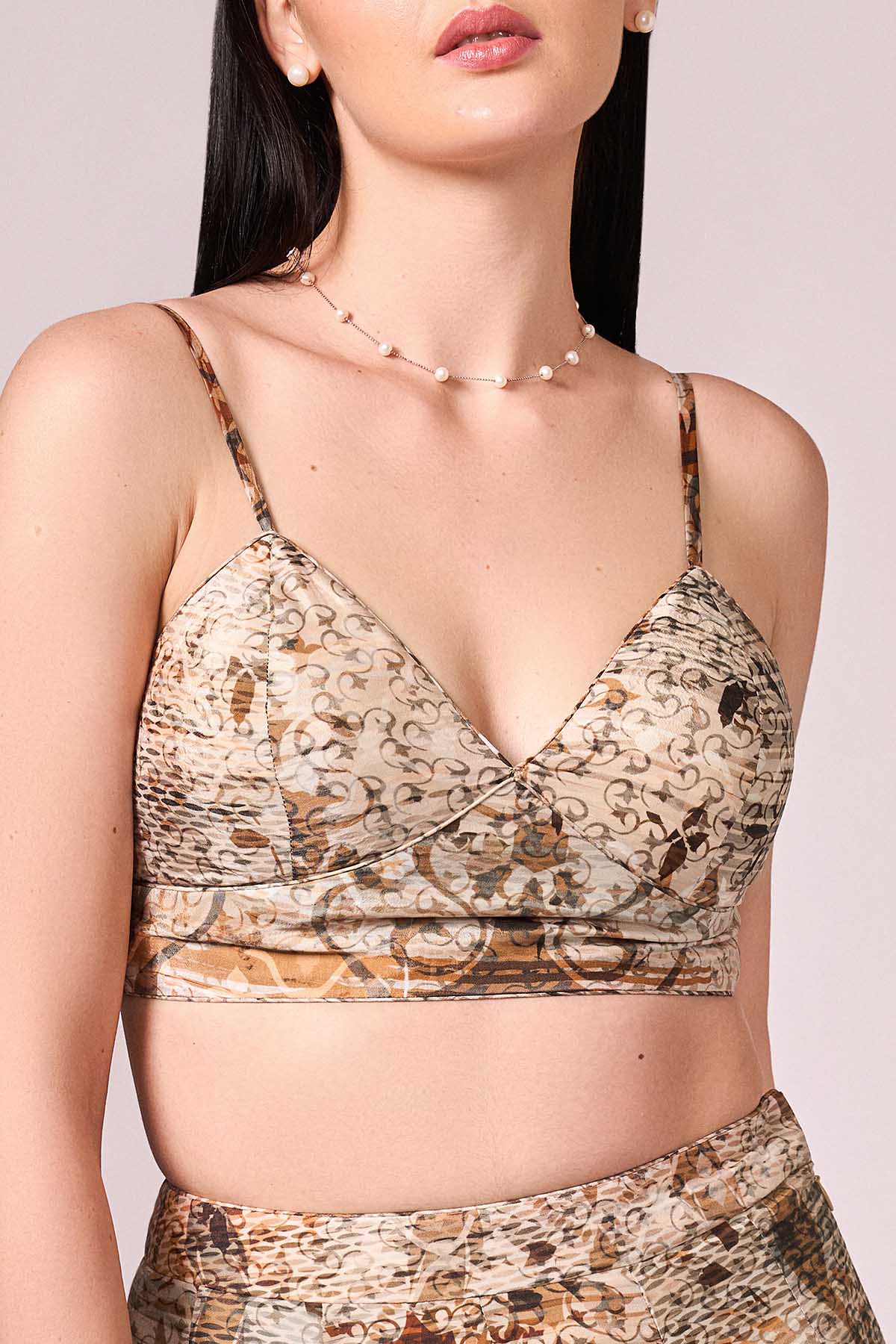 Brown Abstract Print Lehenga Set