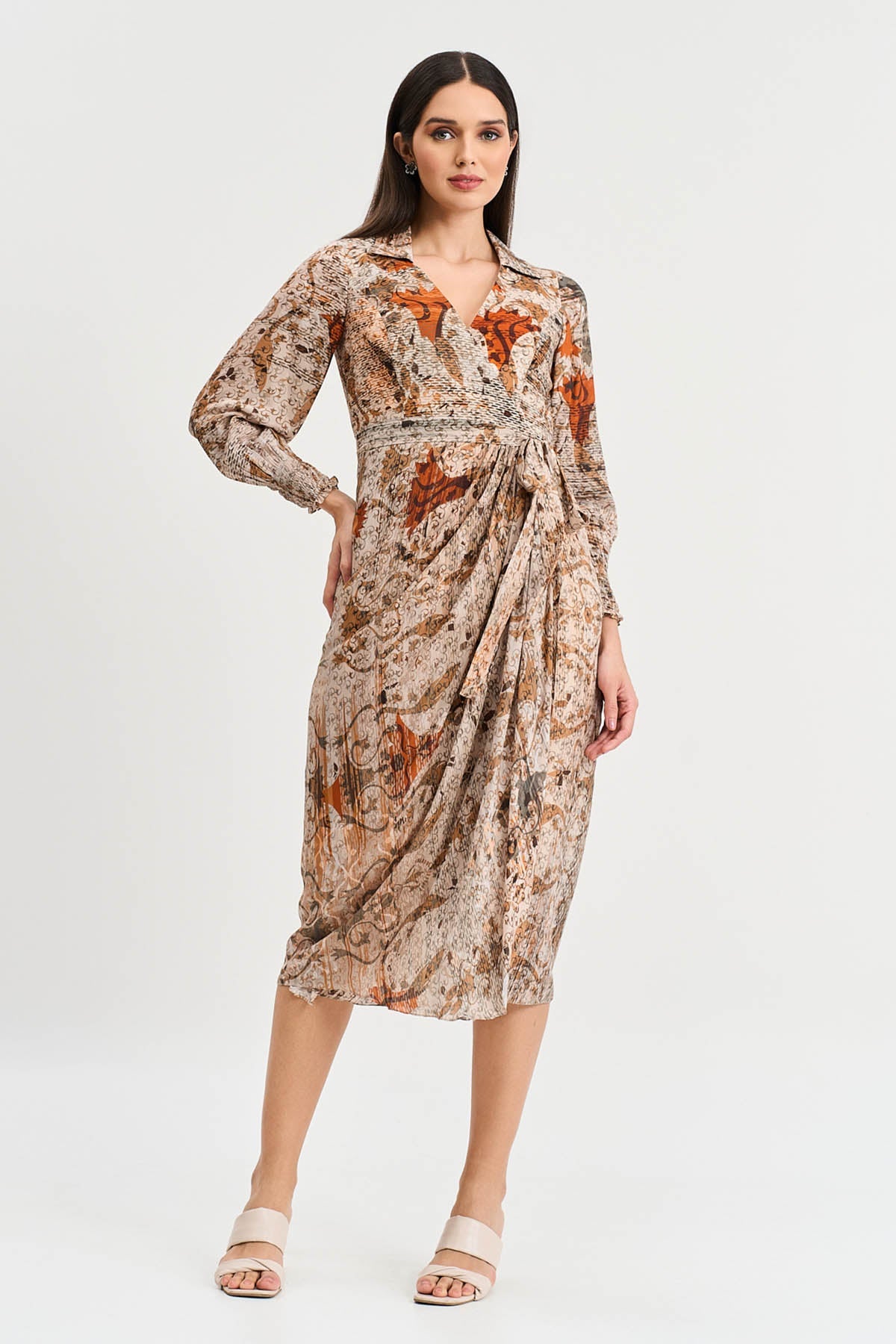 Buy Brown Abstract Print Midi Dress by Koswi for women online at ScrollnShops