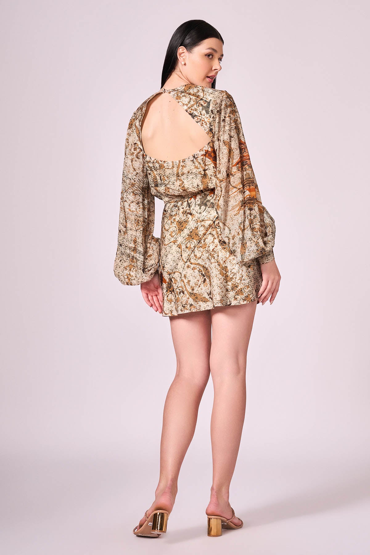 Brown Abstract Print Mini Dress