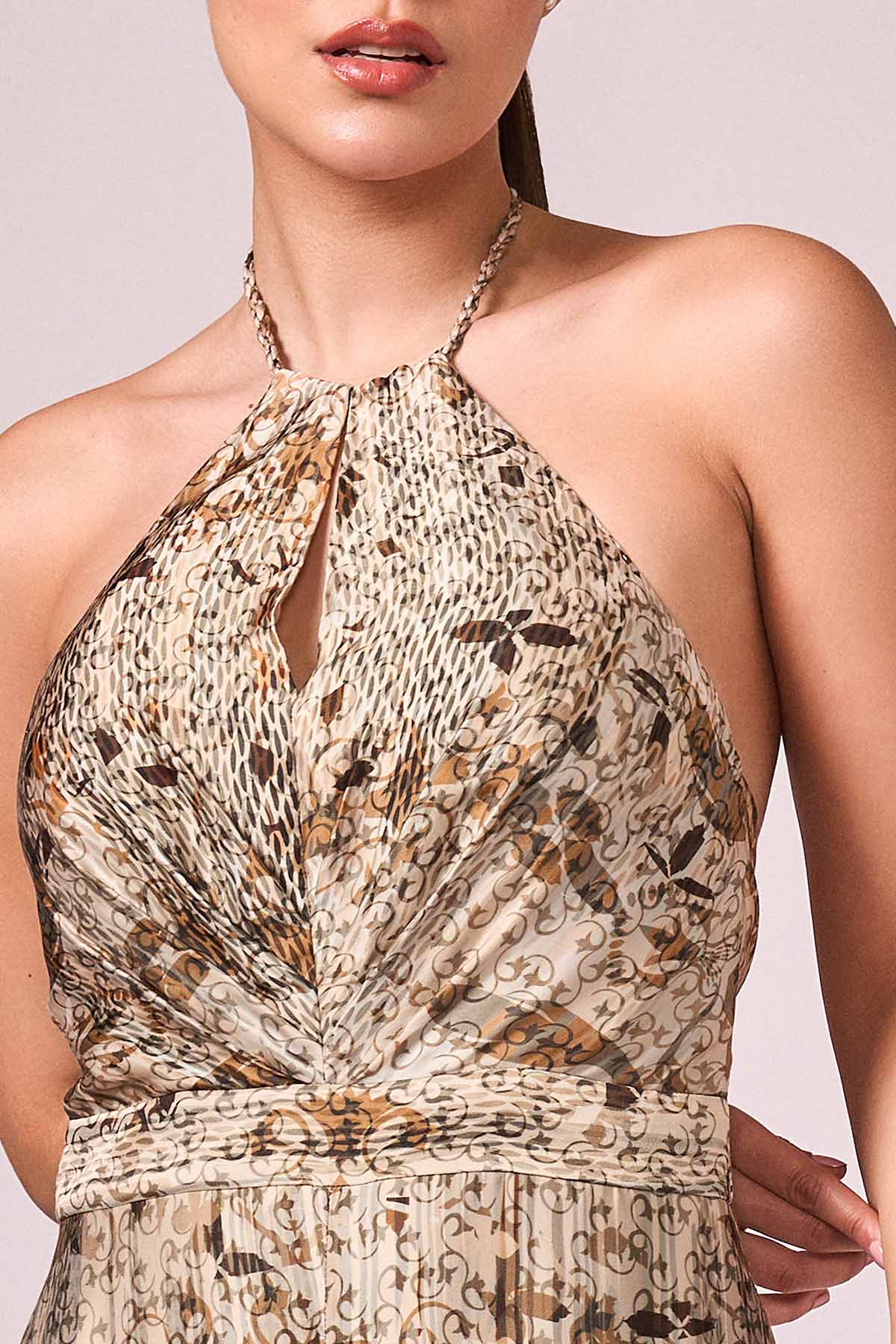 Brown Abstract Printed Jumpsuit