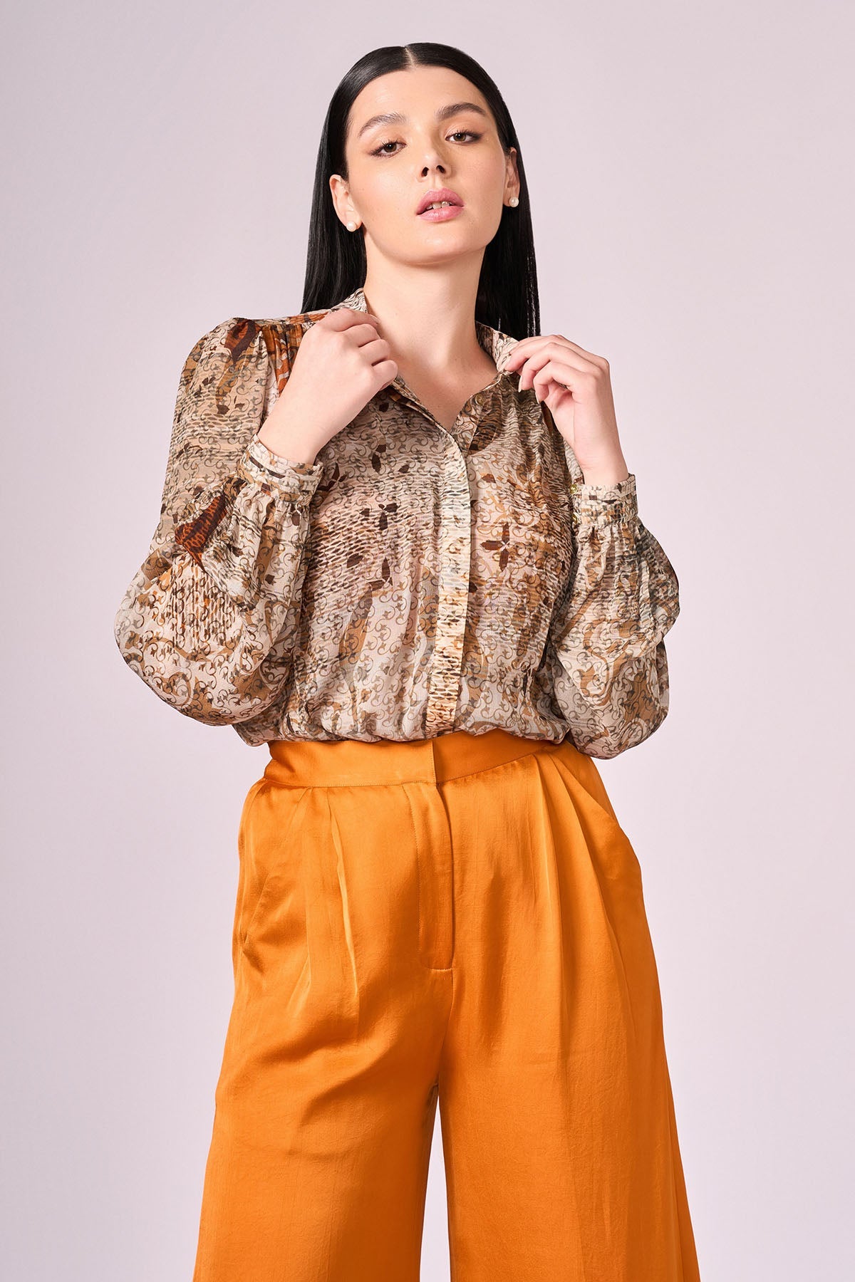 Buy Brown Abstract Printed Shirt by Koswi for women online at ScrollnShops