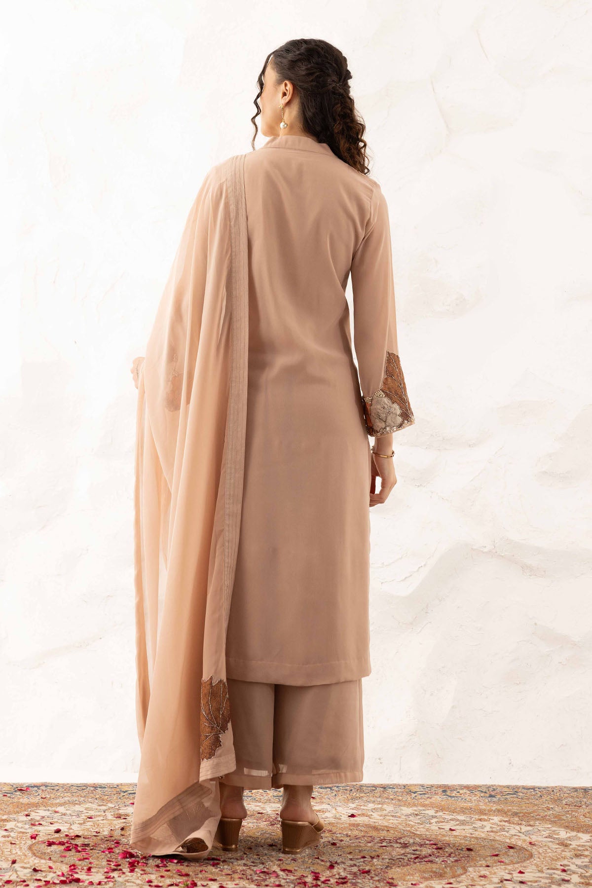 Brown Applique Work Palazzo Set