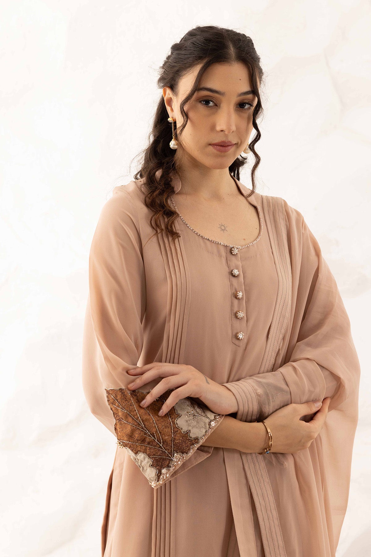 Brown Applique Work Palazzo Set